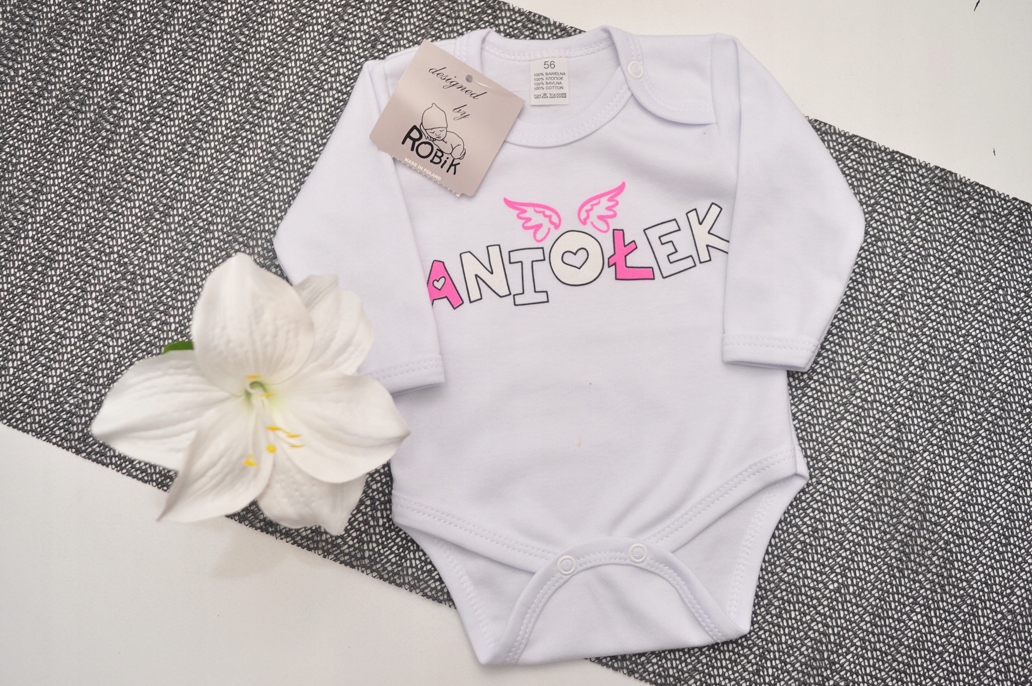 Białe BODY ANIOŁEK długi rękaw r.86 ROBIK Płeć dziewczynki