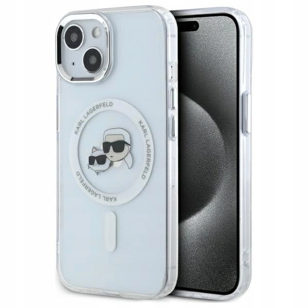 Pouzdro Karl Lagerfeld IML Metal Karl&Choupette Head MagSafe pro iPhone 14 bílé