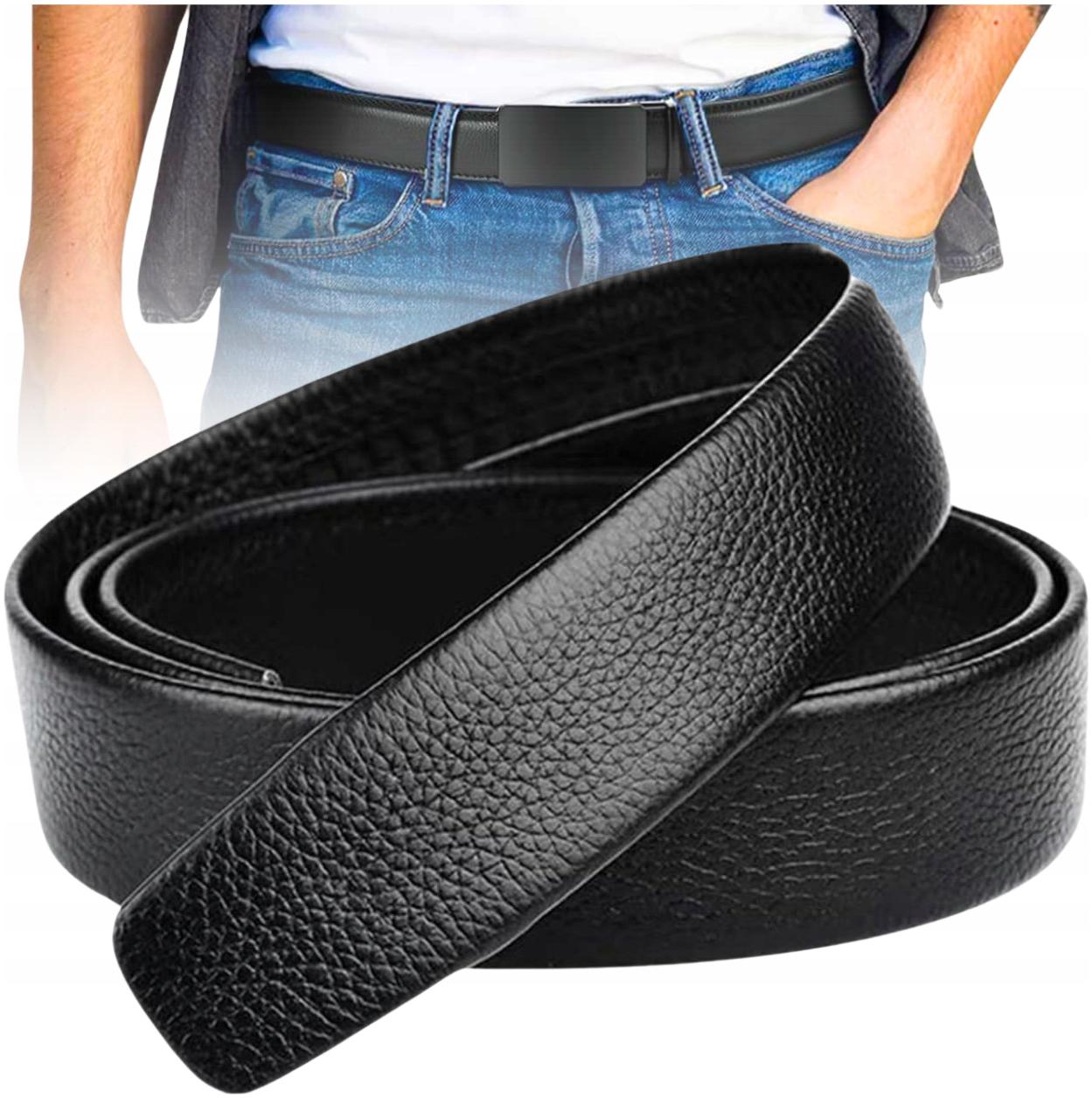 Męski solidny Pasek wymienny bez klamry do spodni ekoskóra czarny skórzany