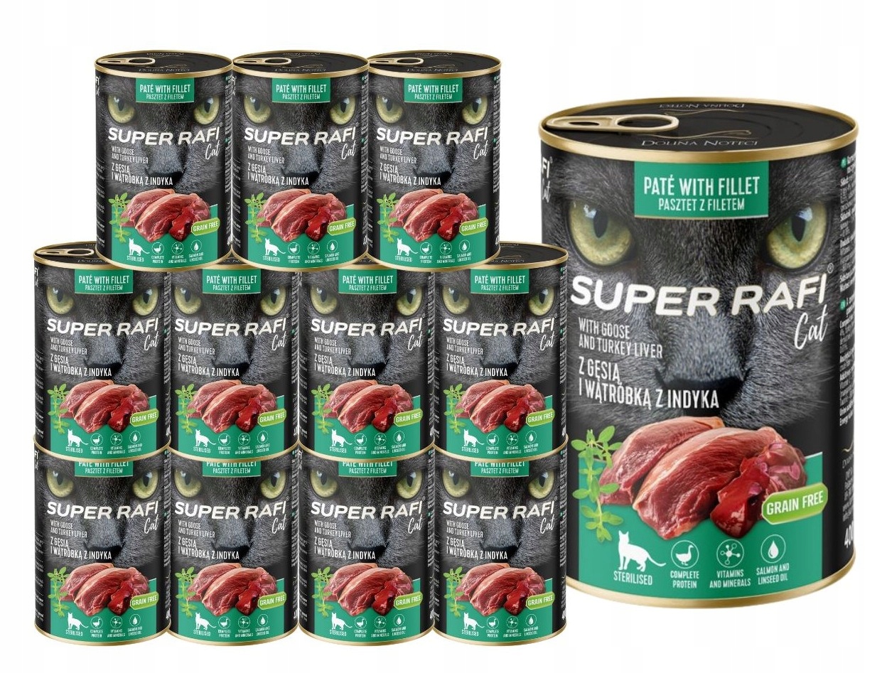 Levně Rafi Cat Sterilised vlhké krmivo Kočka husa a krůtí játra 12x400g