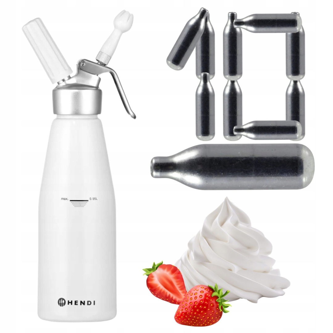 Profesionální sifonový dekorátor na šlehačku 1 l 10 nábojů N2O Hendi 588