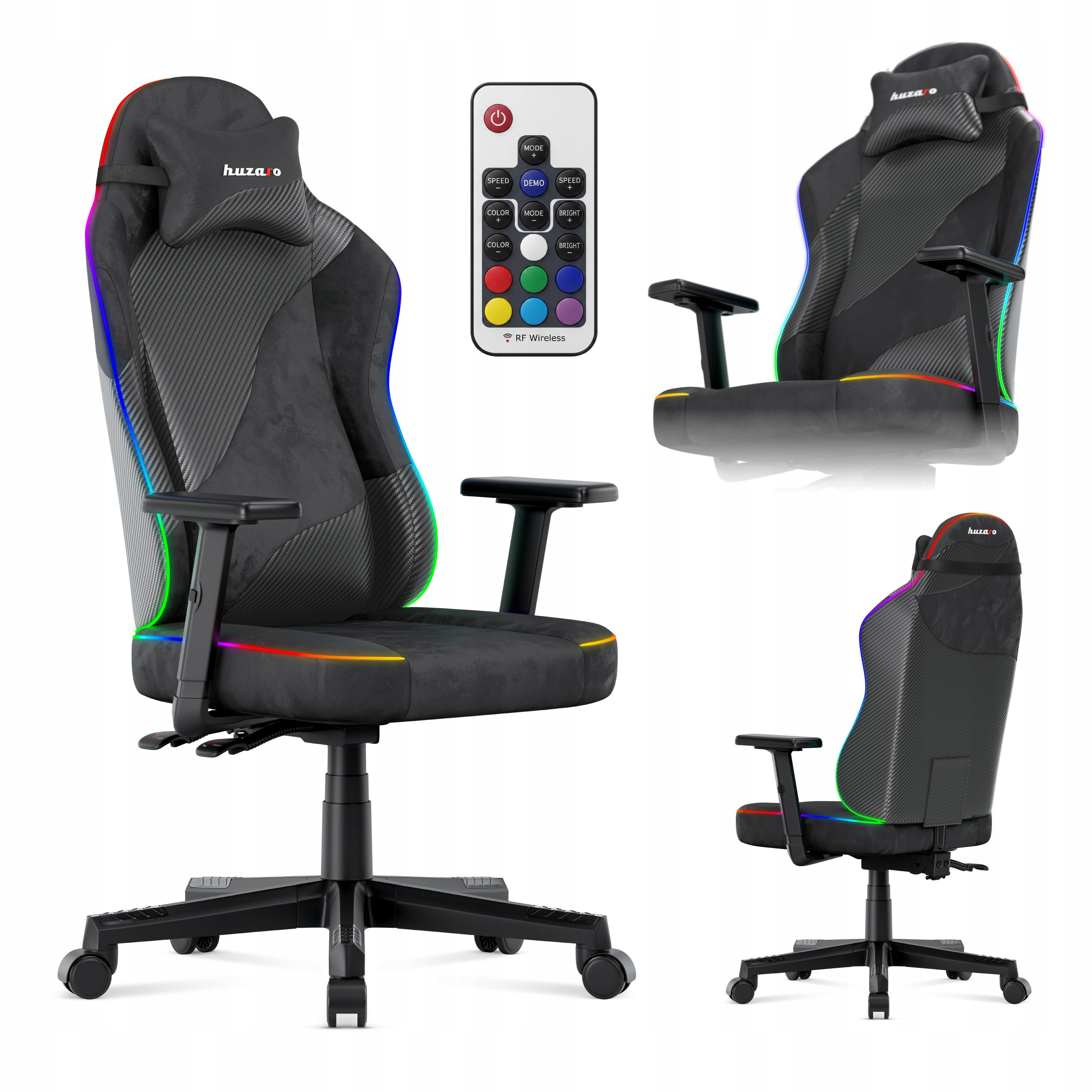 Herní Křeslo Huzaro Otočné ergonomické Černé Rgb velurové Polštář