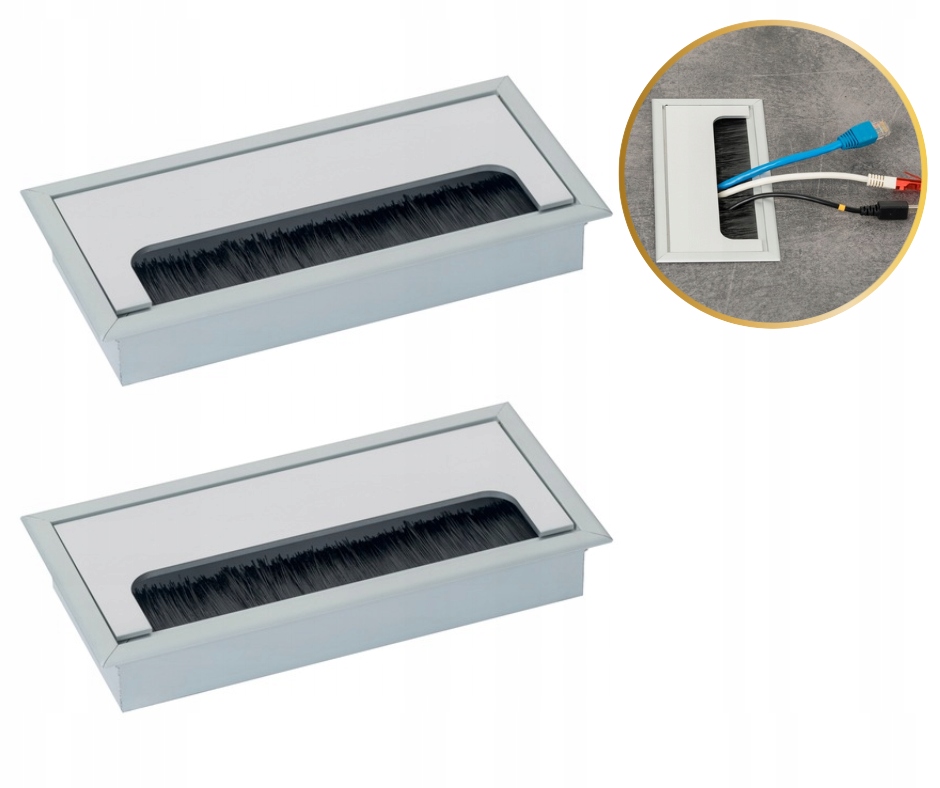 2 X Kabelová Průchodka Kovová Hliníková Průchodka Na Stůl Pro Kabely 80 X 160 MM