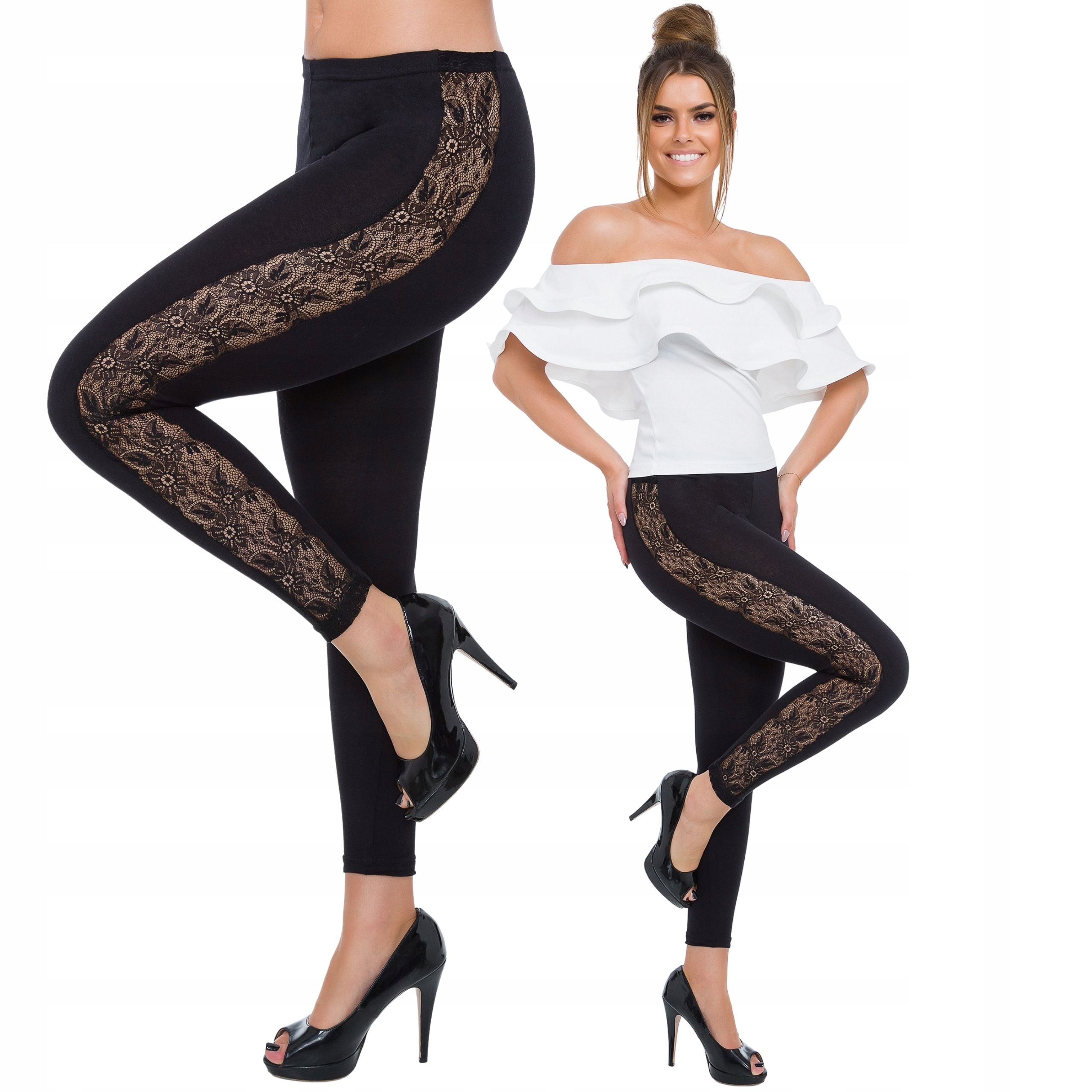 

Damskie Legginsy Z Koronkowym Lampasem M