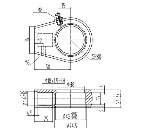 Ucho siłownika mocowanie siłownika fi25 Numer katalogowy części SUB29110