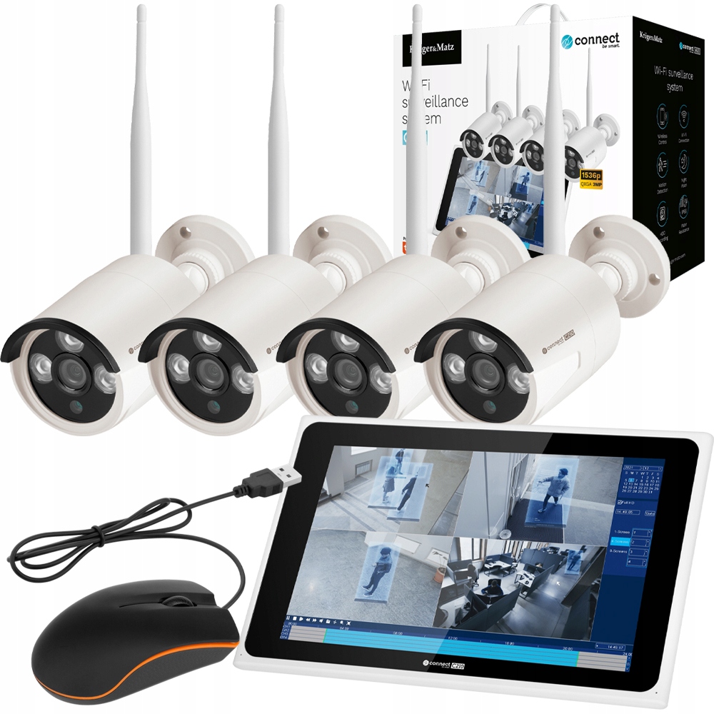 ZESTAW DO MONITORINGU 4x KAMERA IP WIFI ZEWNĘTRZNA + MYSZ + REJESTRATOR Funkcje aplikacja na telefon detekcja ruchu