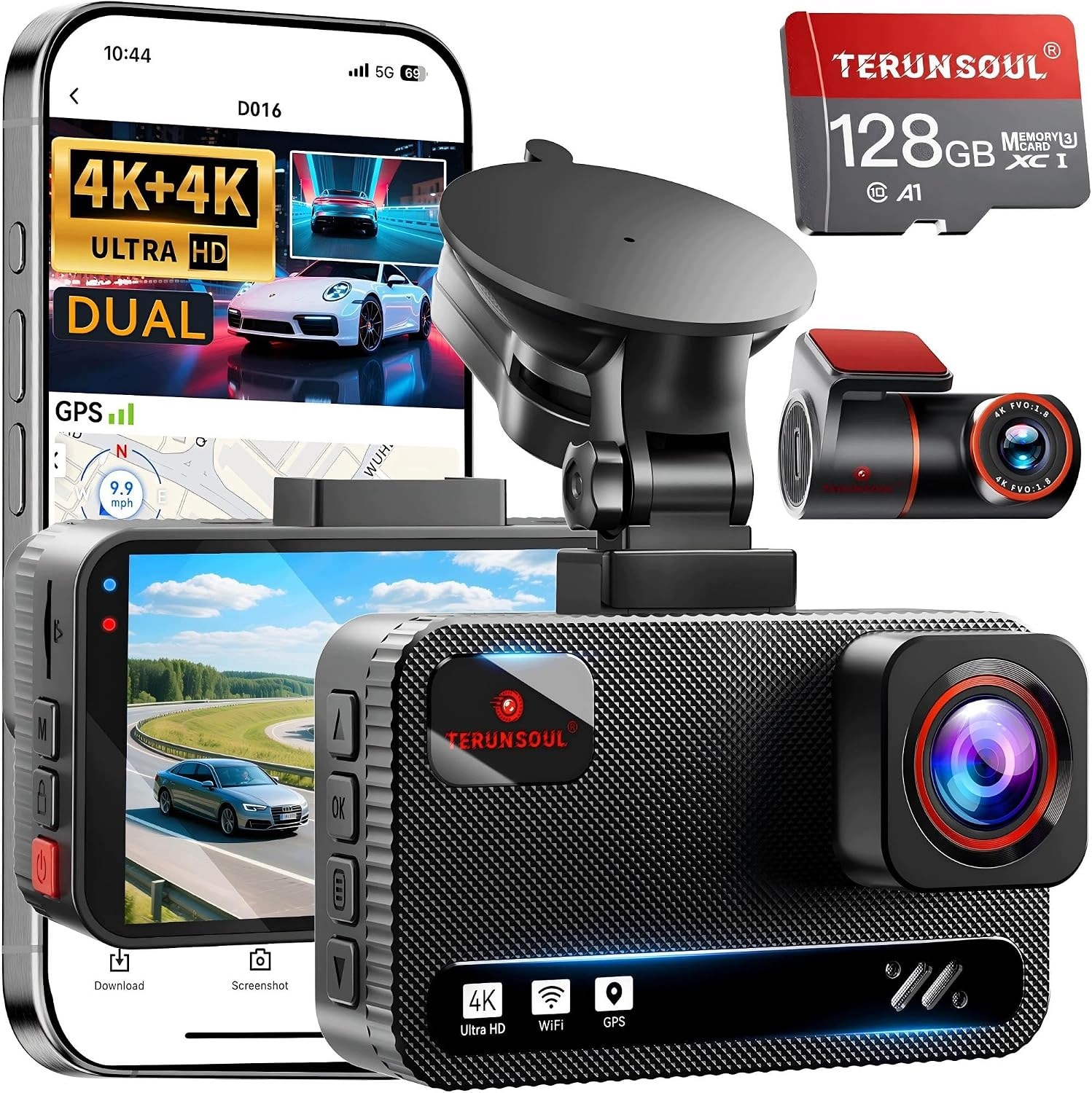 Autokamera 4K Predná Zadná Wifi Gps Monitorovanie Parkovania 128GB
