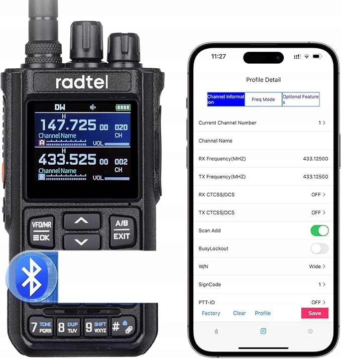 Radtel RT-900 8W Full-Band Bluetooth 256CH Air Band Walkie Talkie z PTT