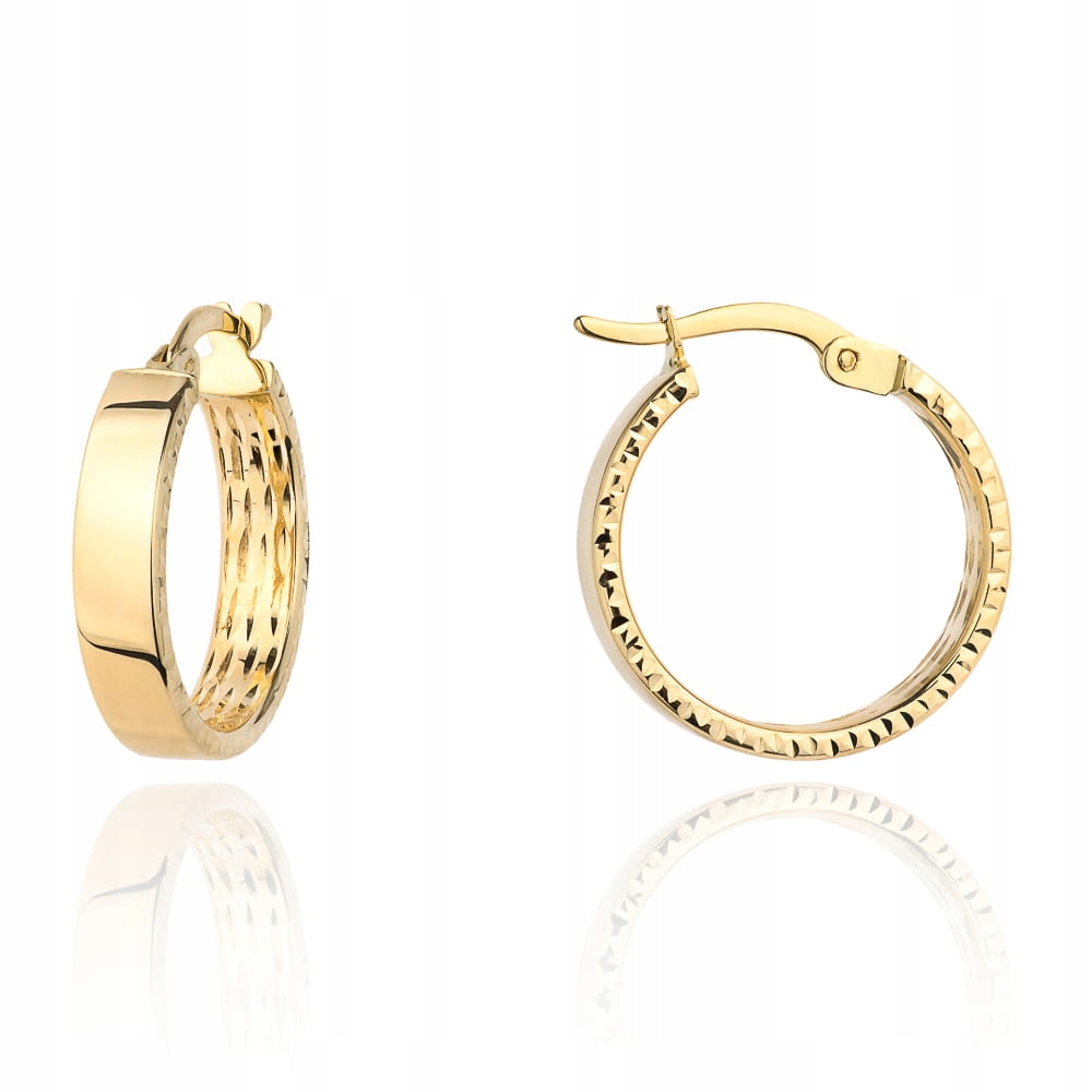 Zlaté Náušnice 585 Kolečka hladká a diamantovaná na boku 1,8 cm kolečka 2.02