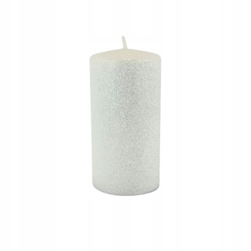 

Świeca Glamour Biała Brokat Walec Średni 14cm