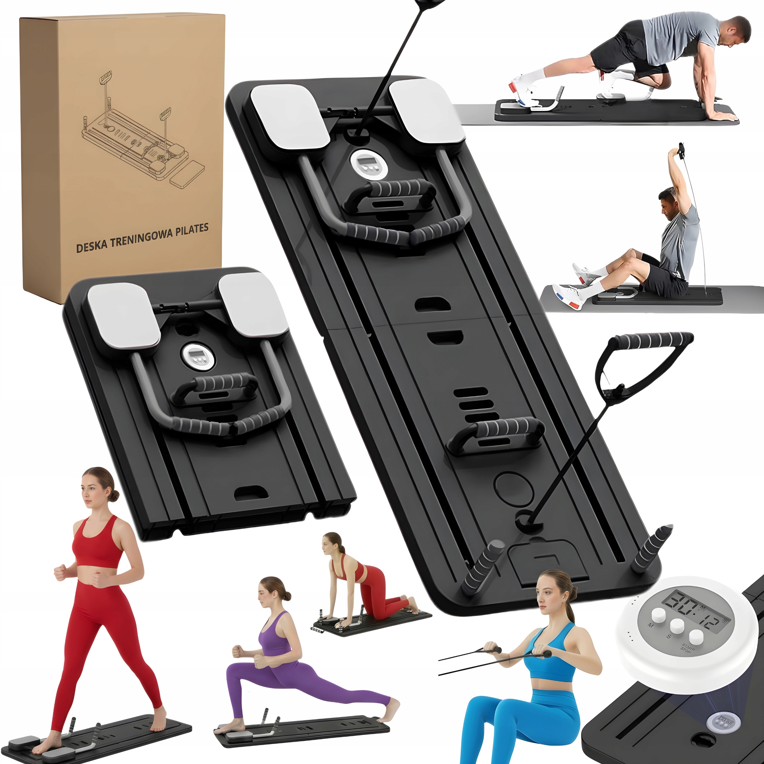 Pilates Reformer Deska Do Ćwiczeń 10w1 Wielofunkcyjna Timer Uchwyt Na Tel