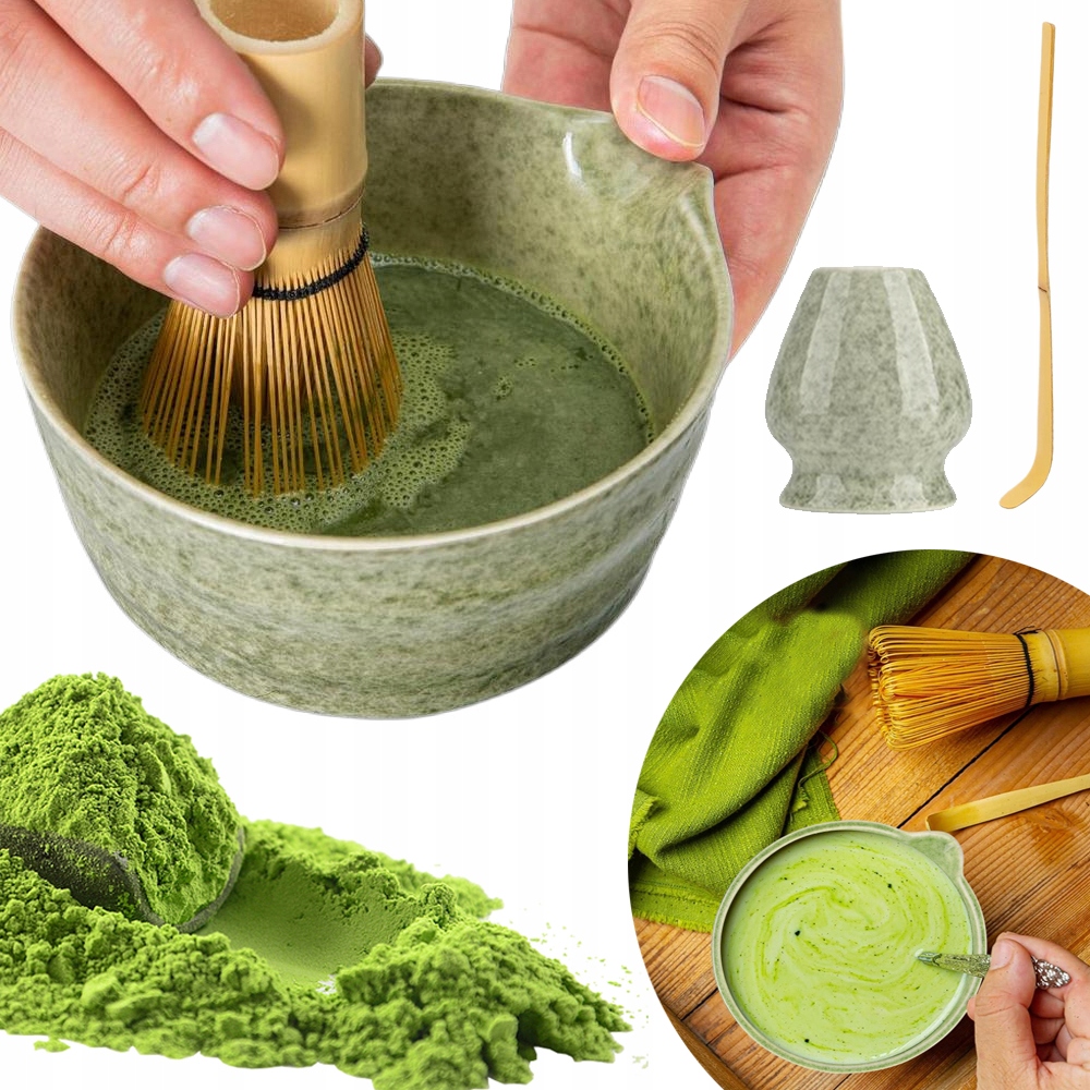 Levně Sada Na Čaj Matcha 4 Kusy Keramická Bambusová Miska Whisk Dárek