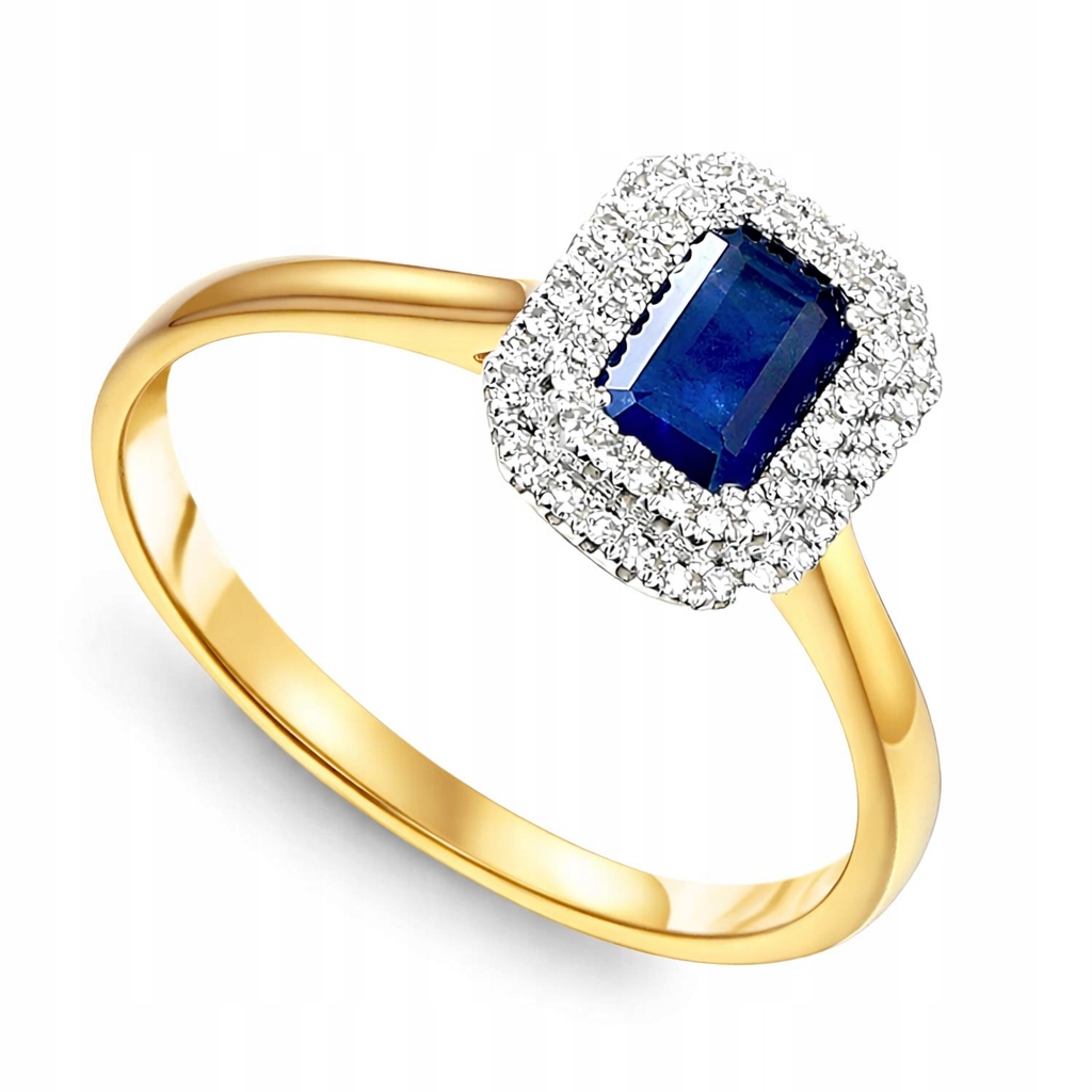 Zlatý prstýnek Au 585 se safírem a diamanty 0,12 ct velikost 15