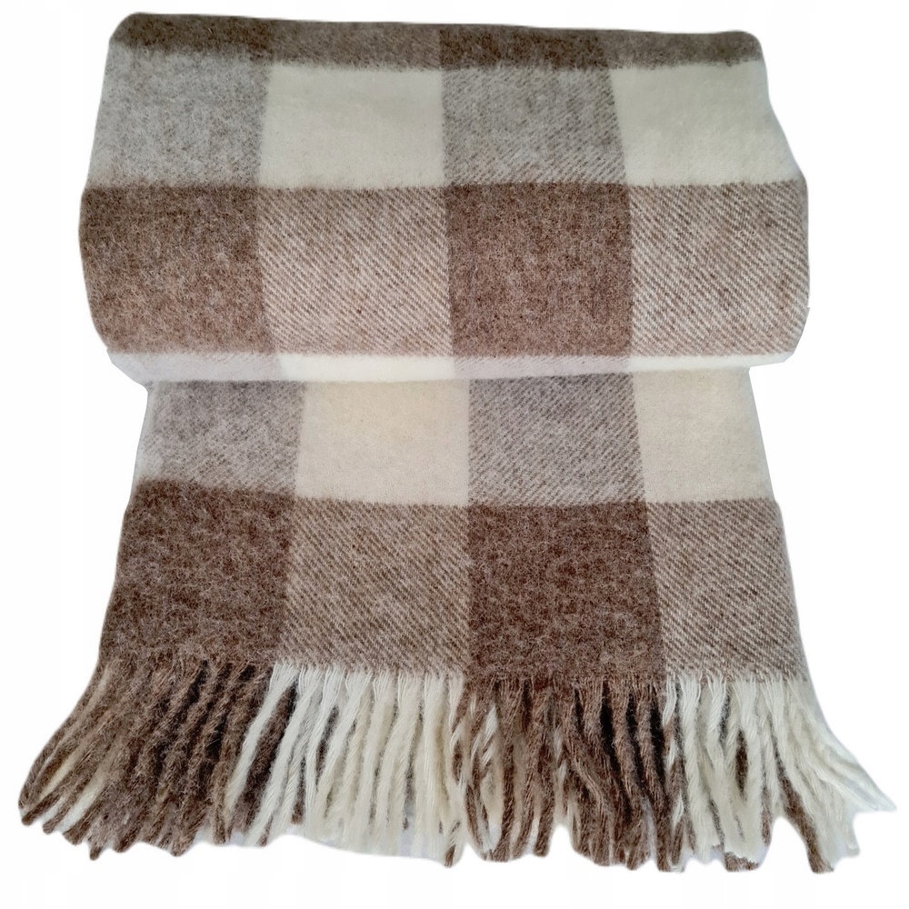 Vlněná deka s třásněmi 150x200 novozélandská vlna šachovnicová mřížka