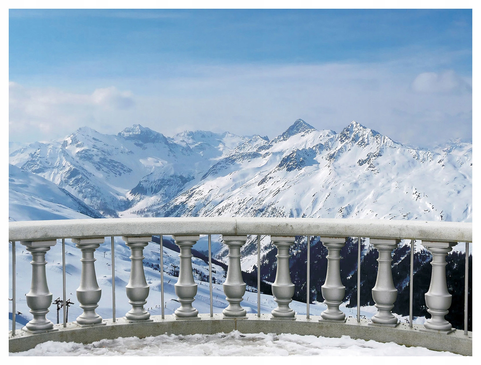 Fototapeta flizelina Zimní horská krajina pohled z balkonu 312x219 lepidlo