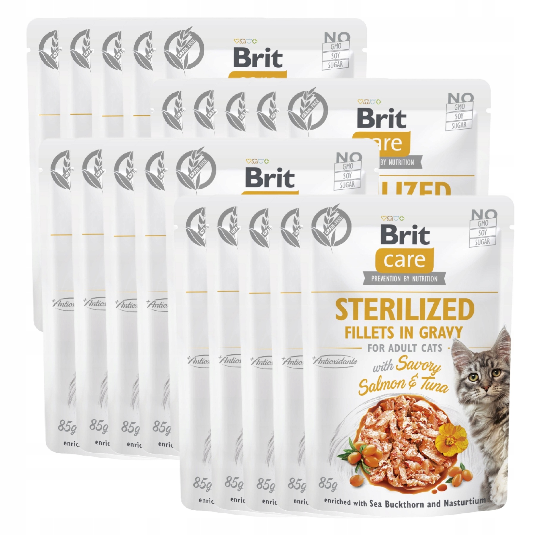 Levně Brit Care Cat Sterilized Losos a tuňák v omáčce kapsička 20PAK 20x85 g
