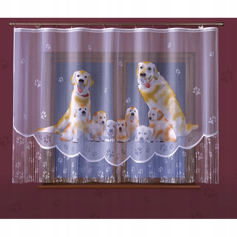 Záclona s hotovými střapci Pejsci E309 310x180 cm bílá