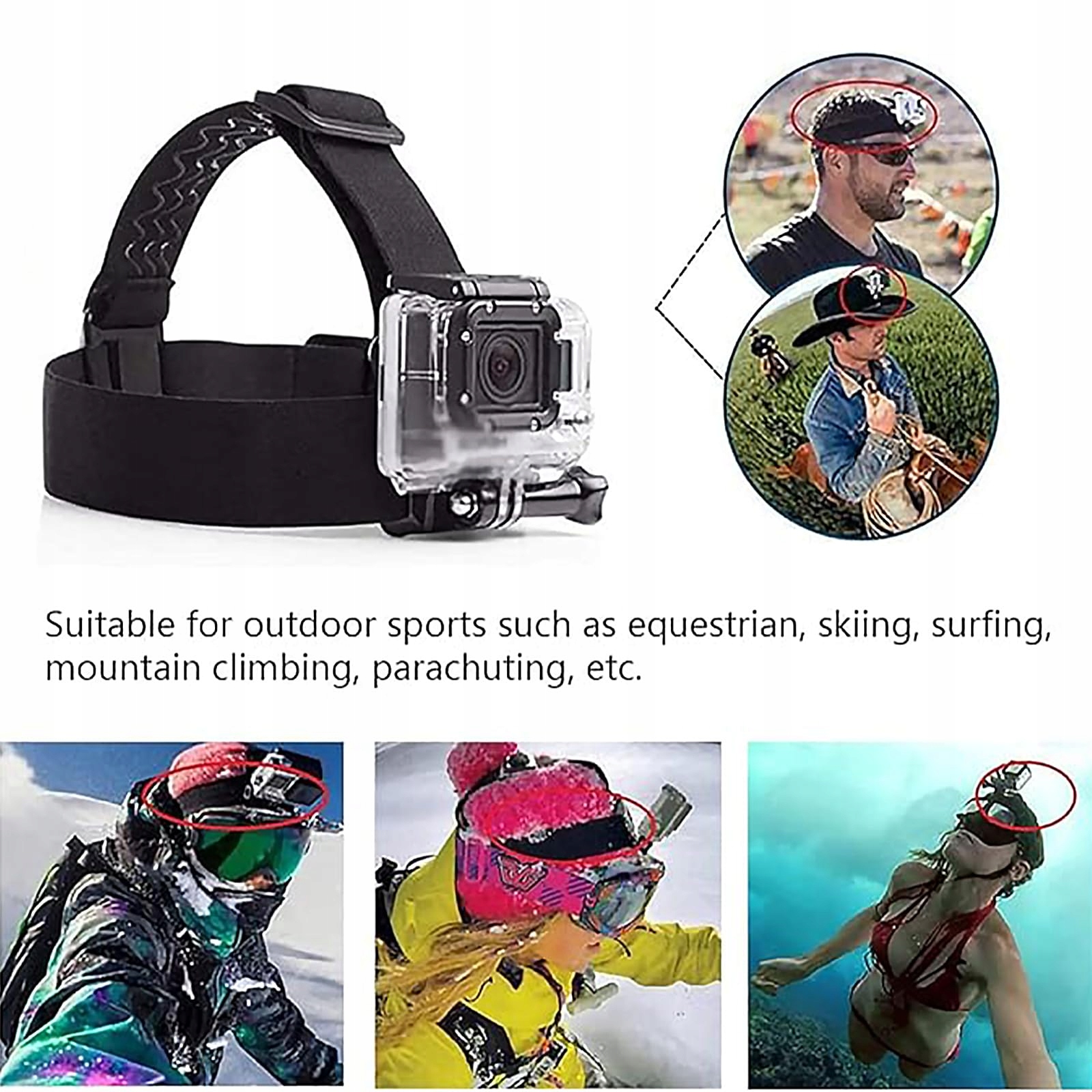 TEKCAM Zestaw Akcesoriów Kamera Sportowa Uchwyt Na Głowę GoPro — miniatura 6
