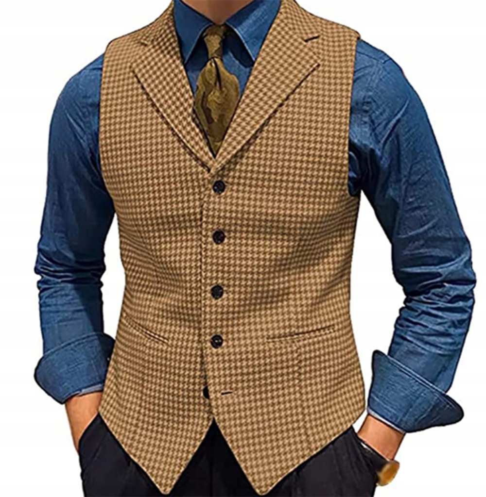 Multicolor Houndstooth Pattern Men's Suit Vest Wai Płeć mężczyzna
