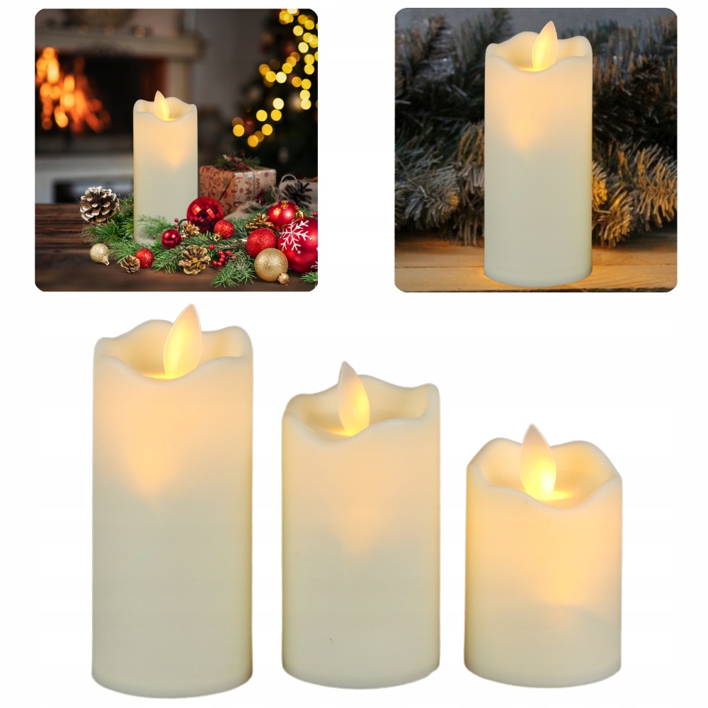 3X ŚWIECZKA LED RUCHOMY PŁOMIEŃ WIECZNA ŚWIECA WKŁAD EKO ZESTAW