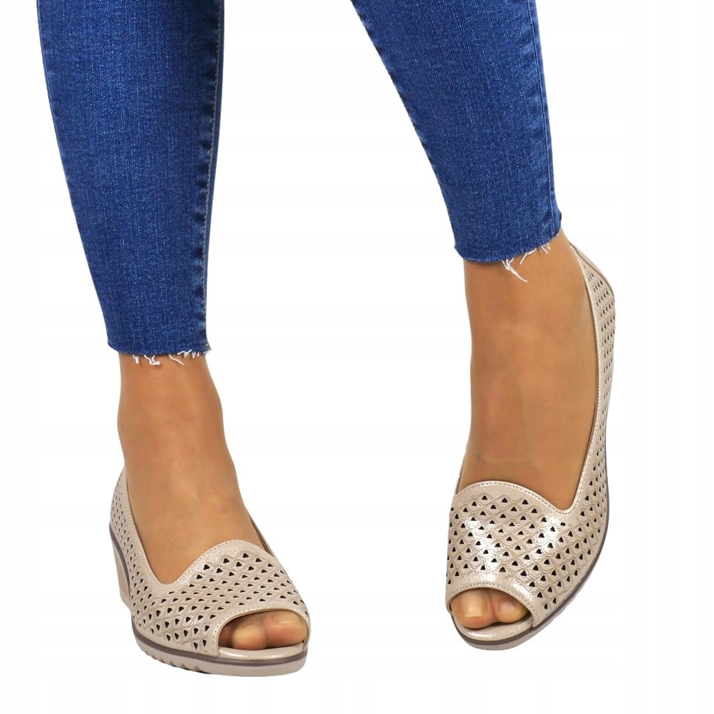 Dámské Pohodlné Polobotky Na Klínku, Zlaté, Stabilní, Lehké