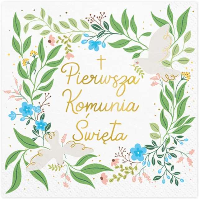 SERWETKI kwiaty KOMUNIA ŚWIĘTA listki papier