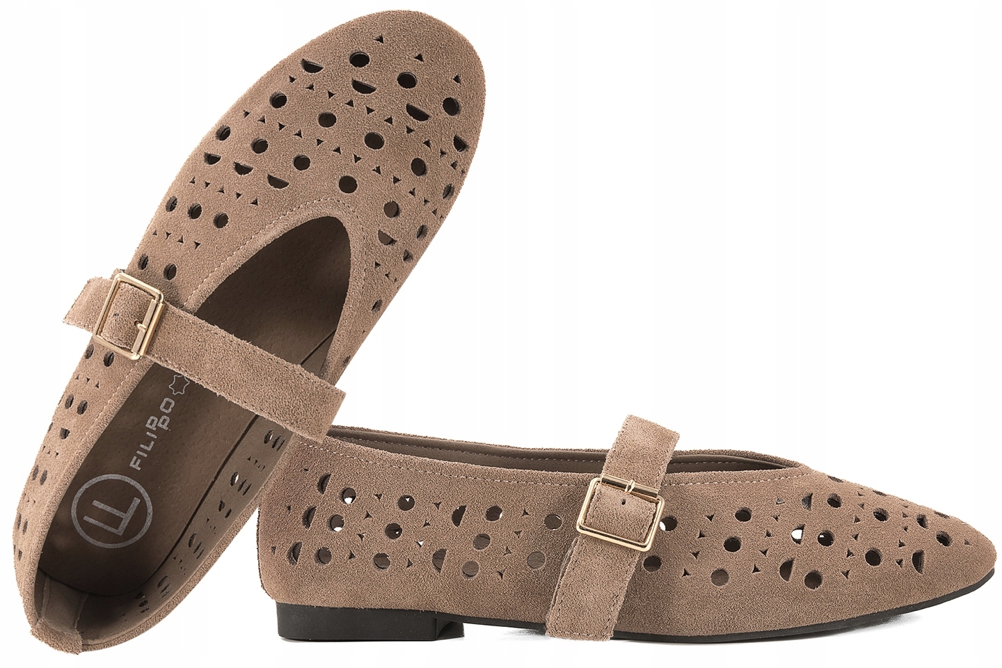 Filippo DP7875 Dámské Kožené Baleríny Ažurové Semišové Polobotky c.béžové 38