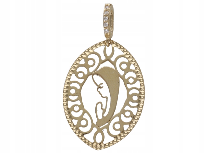 Zlatý medailonek 585 Křest Matka Boží ažurová I Svaté Přijímání jako dárek 14kt