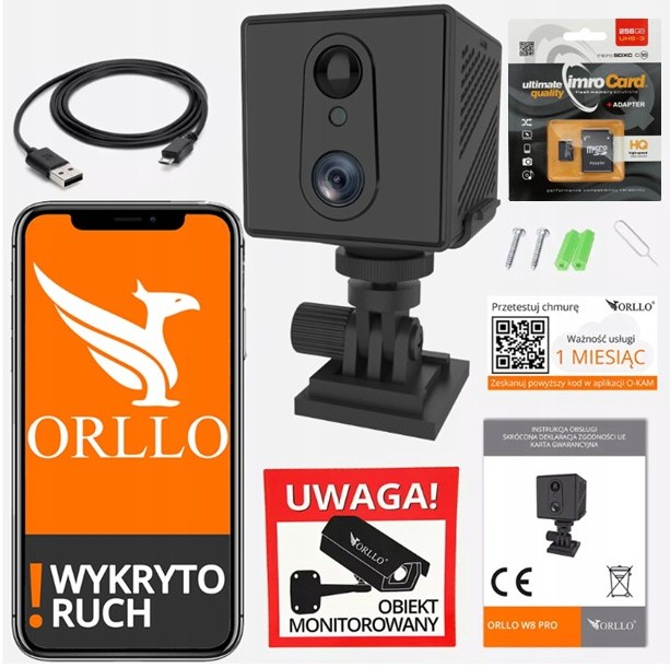 Mini kamera Orllo W8 Pro Sim Gsm 4G Lte Bezdrátová baterie Karta 256GB