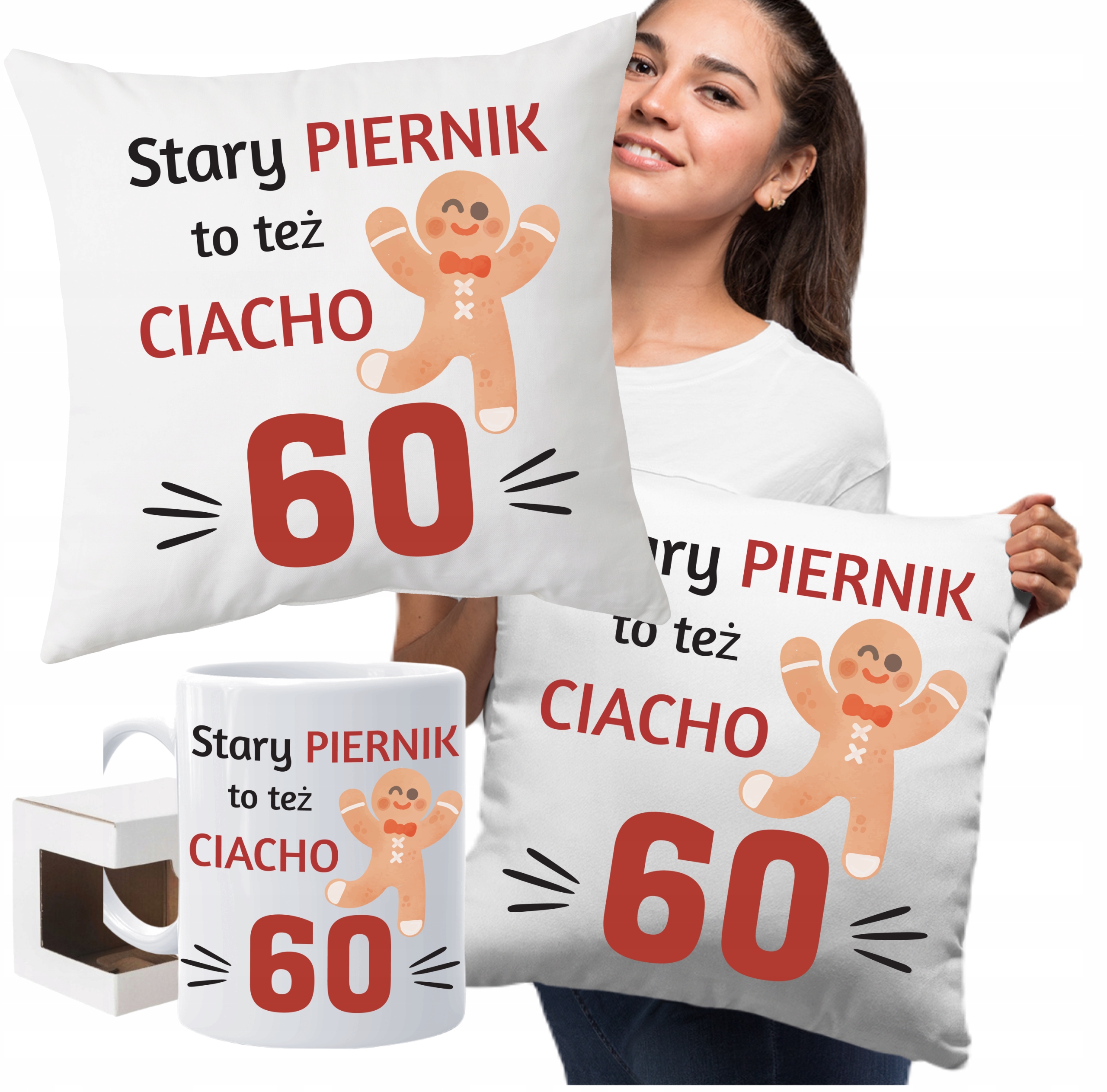 Kubek Poduszka na 60 Urodziny Stary Piernik To Też Ciacho 60 Lat