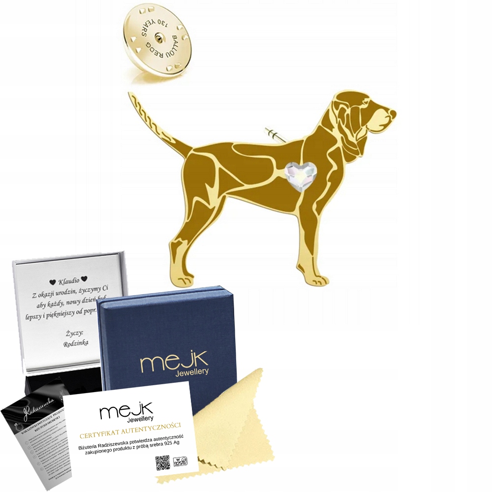 Odznak s malým gaskoňským honičem 925 Dárek pro ženu Dedikace