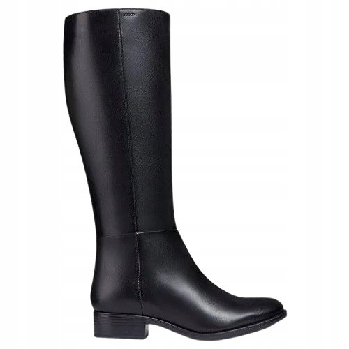 Geox Černé Klasické Kožené Kozačky S Plochým Podpatkem 41 J0B