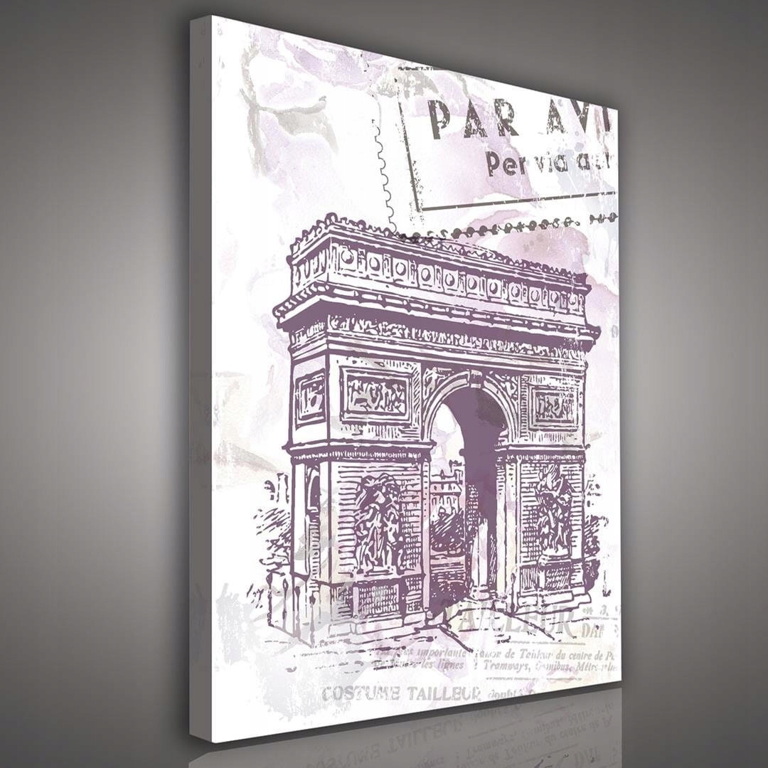 Obraz 75x100 Paříž Vítězný oblouk vintage retro skica ilustrace