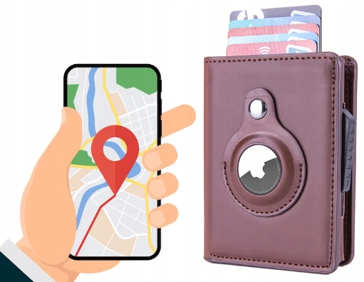 Kožená Peněženka S Držákem Na Airtag Gps Rfid Zámek dárek Bronz