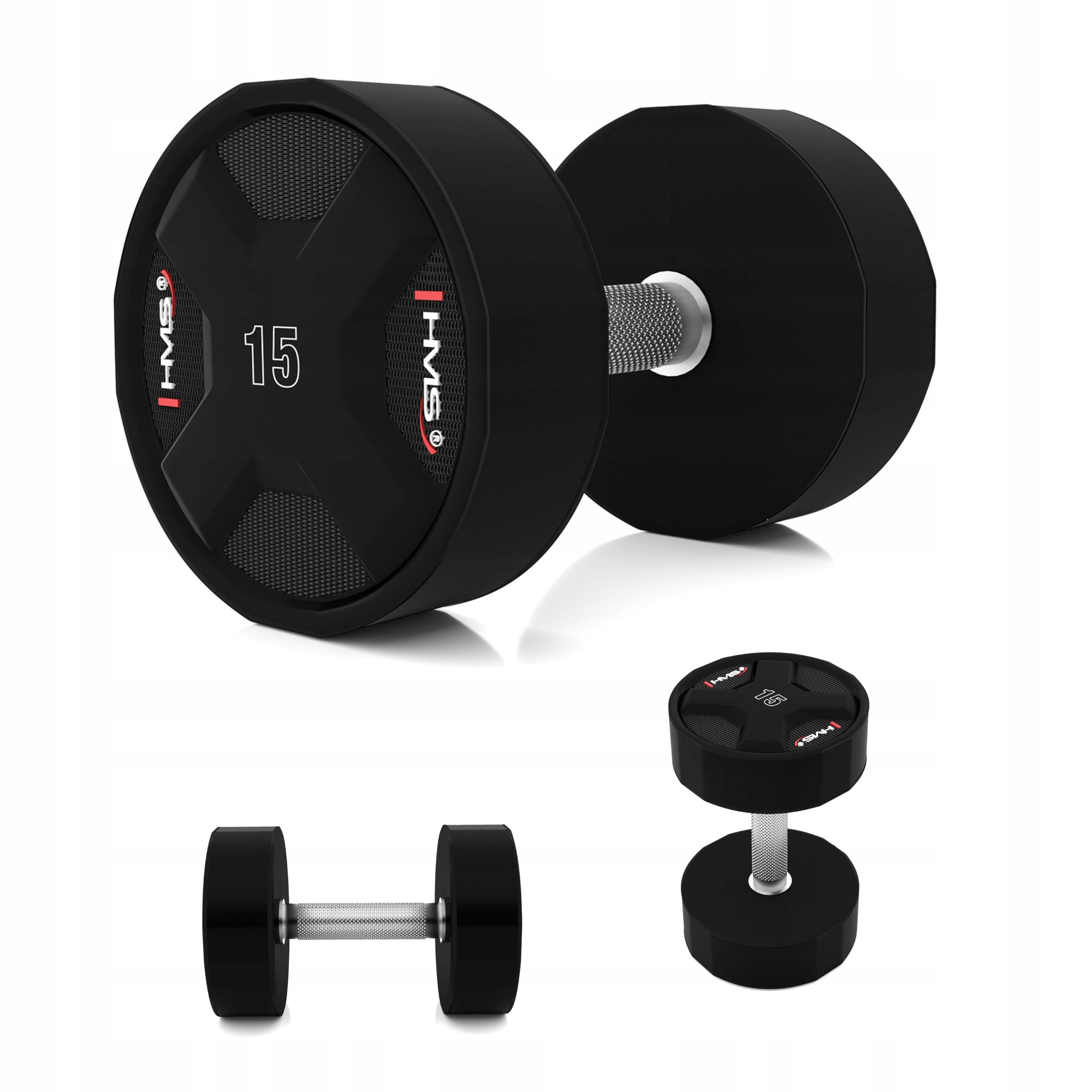 Hantelka závaží pro cvičení tréninku ocel polyuretan 15 kg Hms Hpc