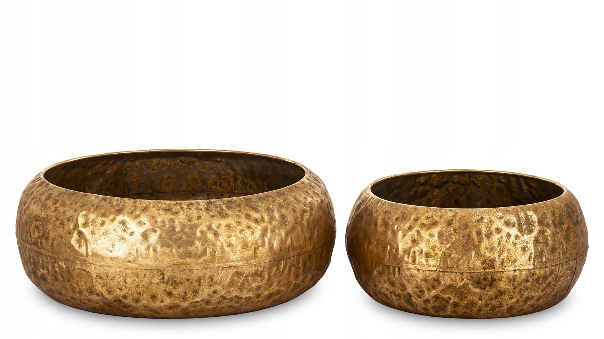 2 x Zlatý kulatý Obal Na Květináč Květináč Kovový Kladivo Retro Vintage Loft