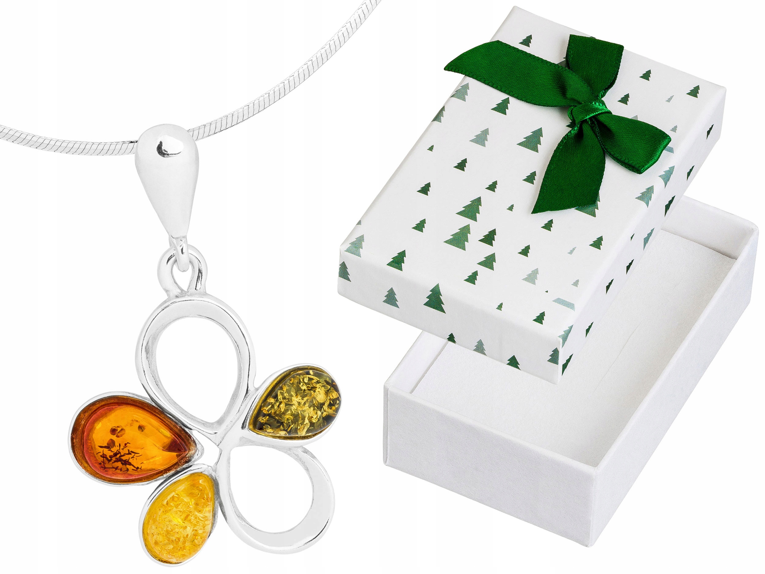 Krátký Stříbrný Dámský Náhrdelník Květina s Jantarem Květinový Choker Stříbro 38