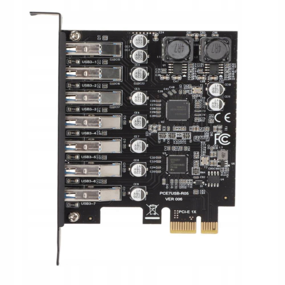 Řadič Adaptér Karta 7-PORT Pci-e 1XNA 7XUSB 3.2 5GBPS Pro Základní Desku