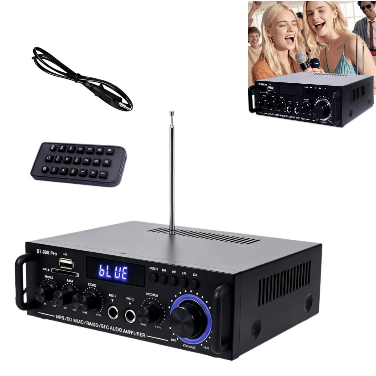 Stereo zesilovač 80 W Hifi digitální Bluetooth Fm Usb integrovaný zesilovač