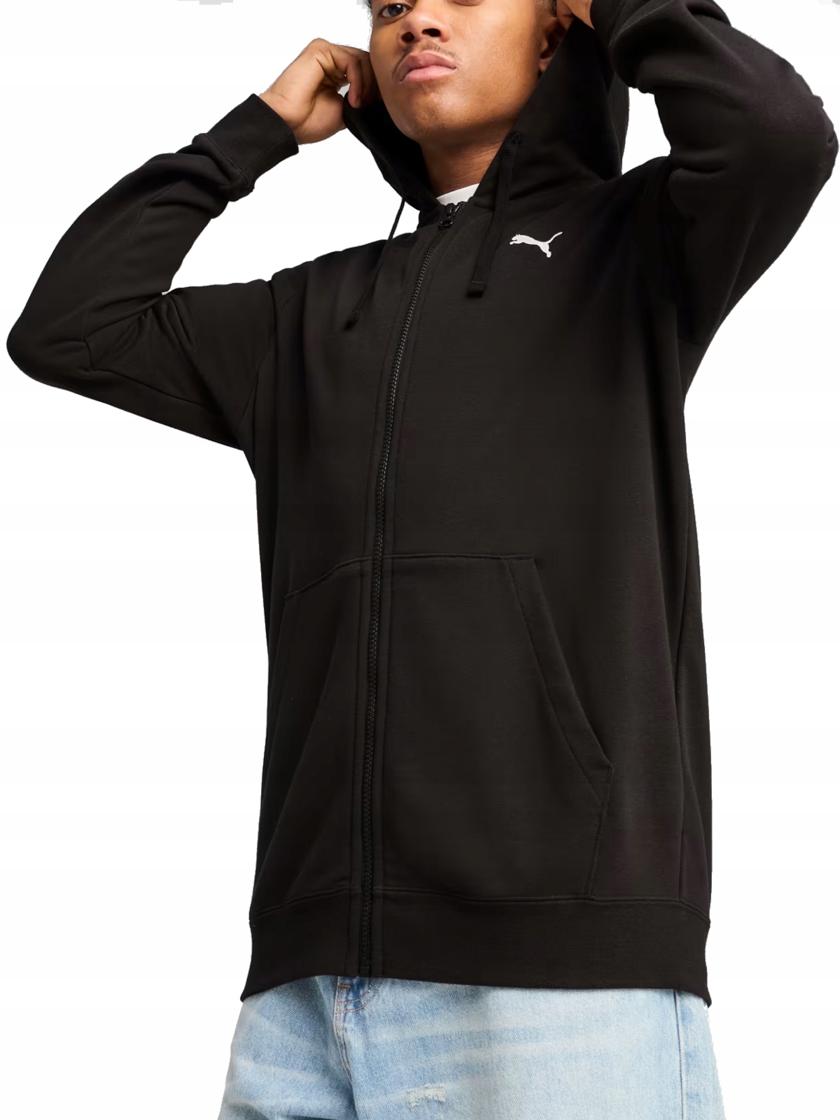 pánská mikina Puma s kapucí 682592-01 na zip, sportovní bavlněná, černá, L