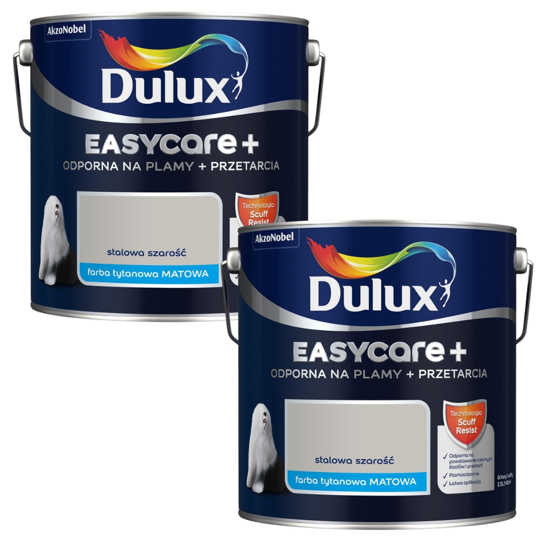 Set Dulux Easycare+ 2x2,5L Barva Nástěnná Ocelová Šedá 5L