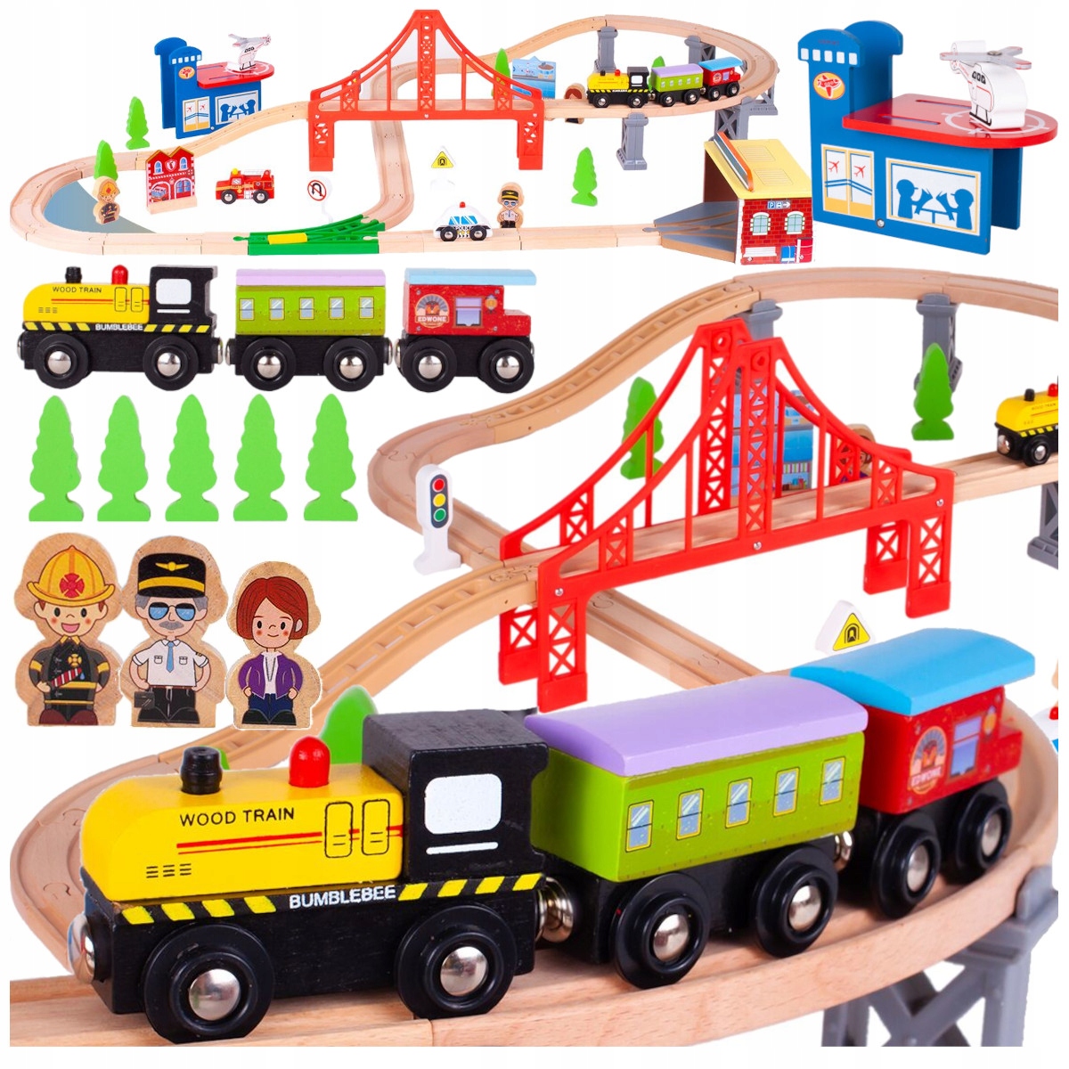 DREWNIANA KOLEJKA POCIĄG LOKOMOTYWA MIASTO POLICJA STRAŻ AKCESORIA 320 CM Certyfikaty, opinie, atesty CE