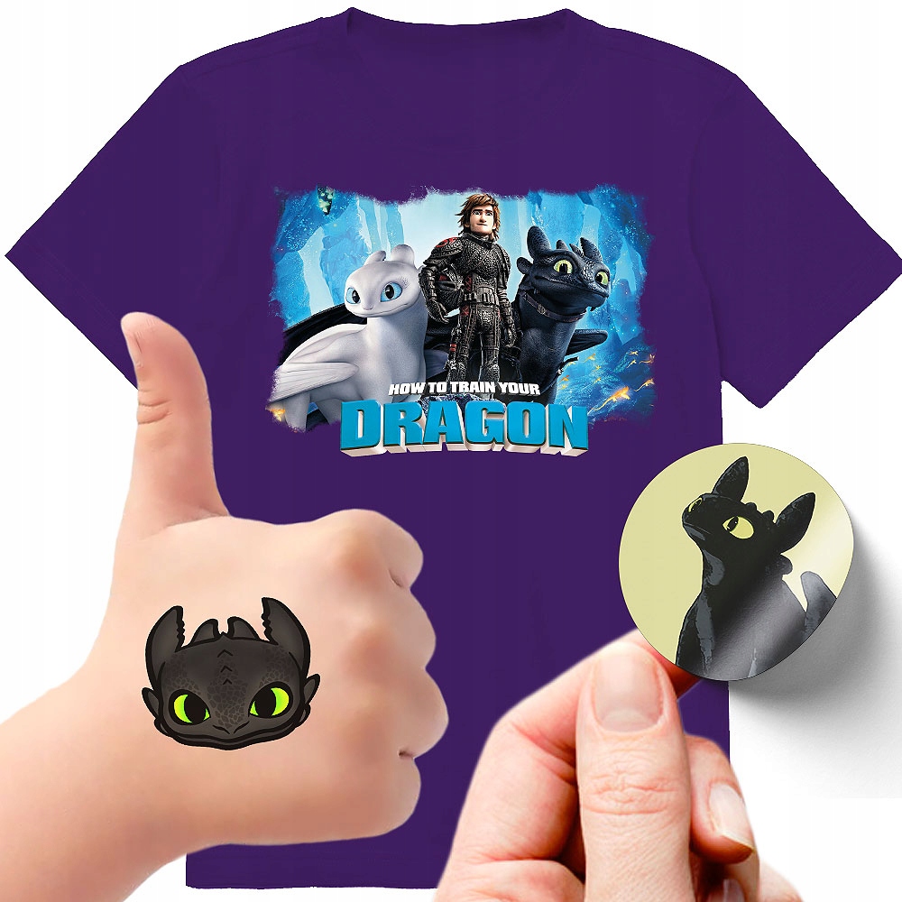 ZESTAW 3W1 KOSZULKA DLA DZIECI TATUAŻE NAKLEJKI JAK WYTRESOWAĆ SMOKA 116