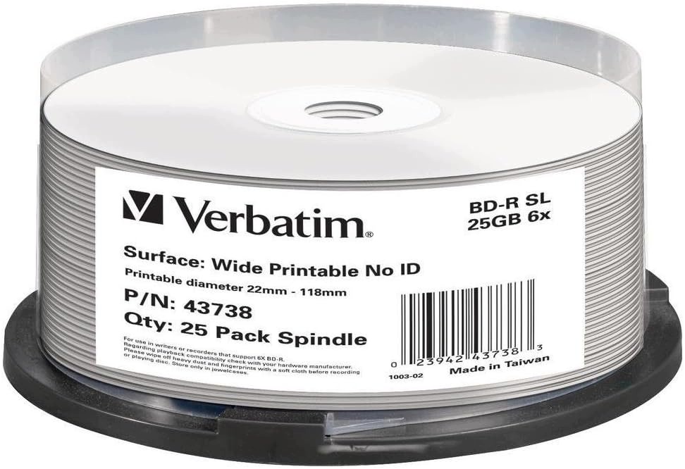 Verbatim Bd-r 25GB 6X Tiskové Disky 25-PACK, Nahrávatelné Spindle