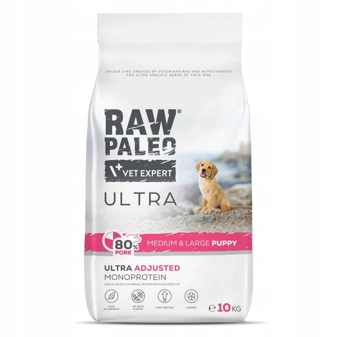 Levně Raw Paleo Ultra Medium&Large Puppy 10kg Krmivo pro štěňata s vepřovým masem
