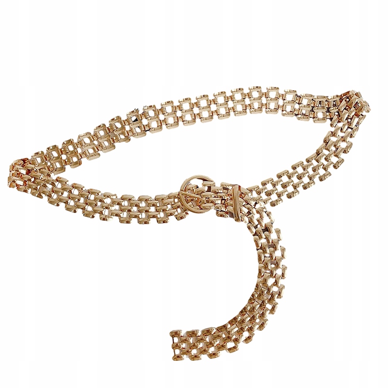 Pásek Dámský Zlatý Síťovaný Lehký Kovový Ozdobný Úzký Spona Kulatá