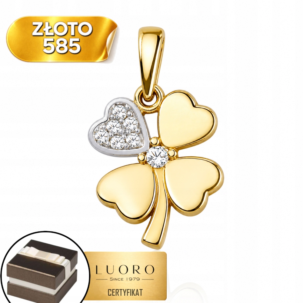 Přívěsek Zlatý 585 14K Čtyřlístek Se Zirkony 1,6 CM Elegantní