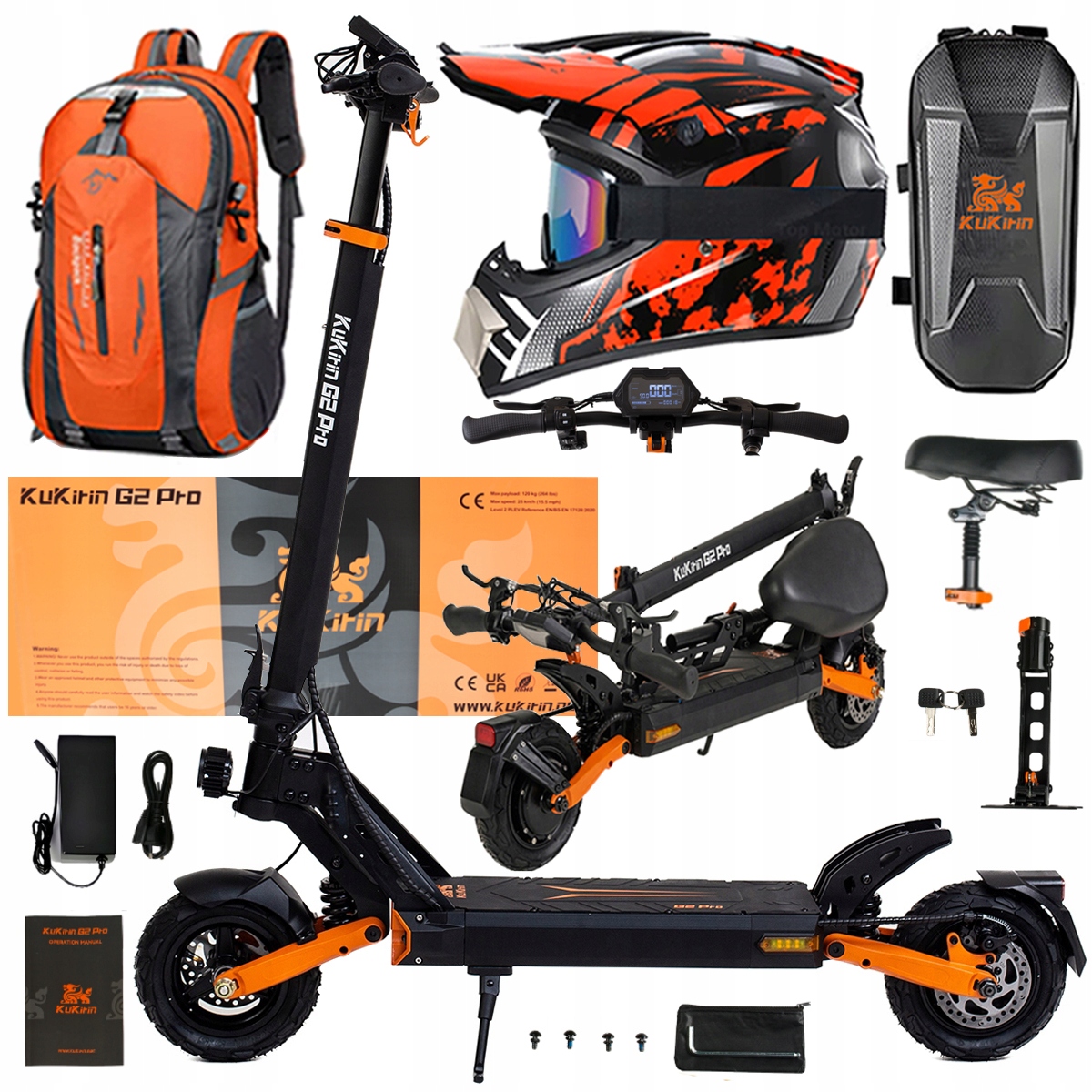 Składany Pojazd Elektryczny Kukirin G2 Pro 1000W 48V 15.6AH 45KM/H +Prezent