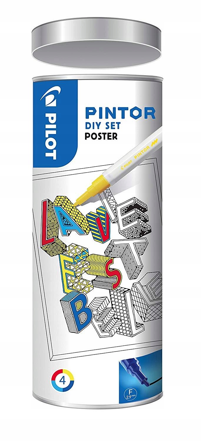 Markery z Farbą Pilot Pintor 4szt Puszka + Plakat Kolor wielokolorowy