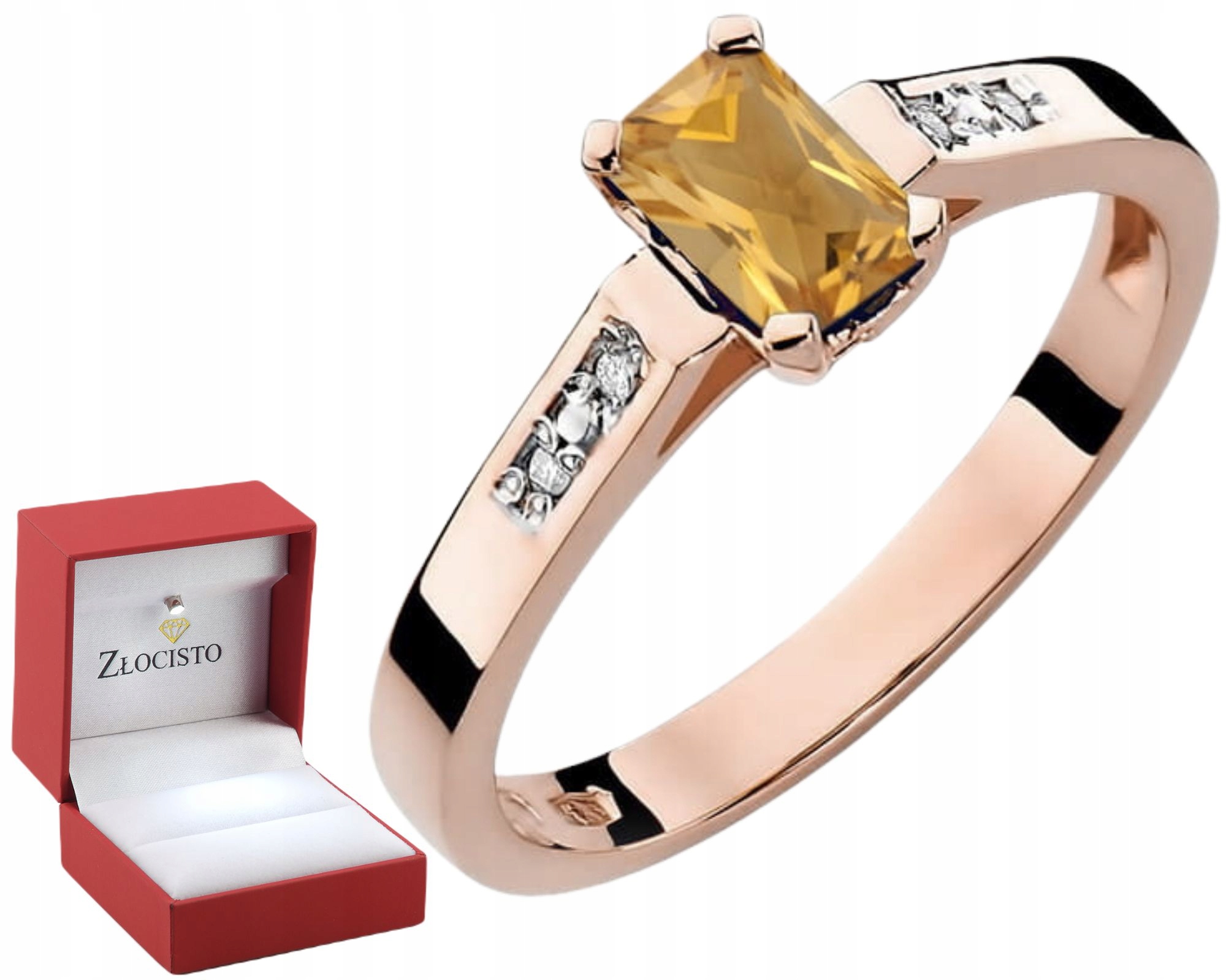 Růžové Zlato Prstýnek S Citronem Brilianty Zlato 585 14K Dárek Gravírování